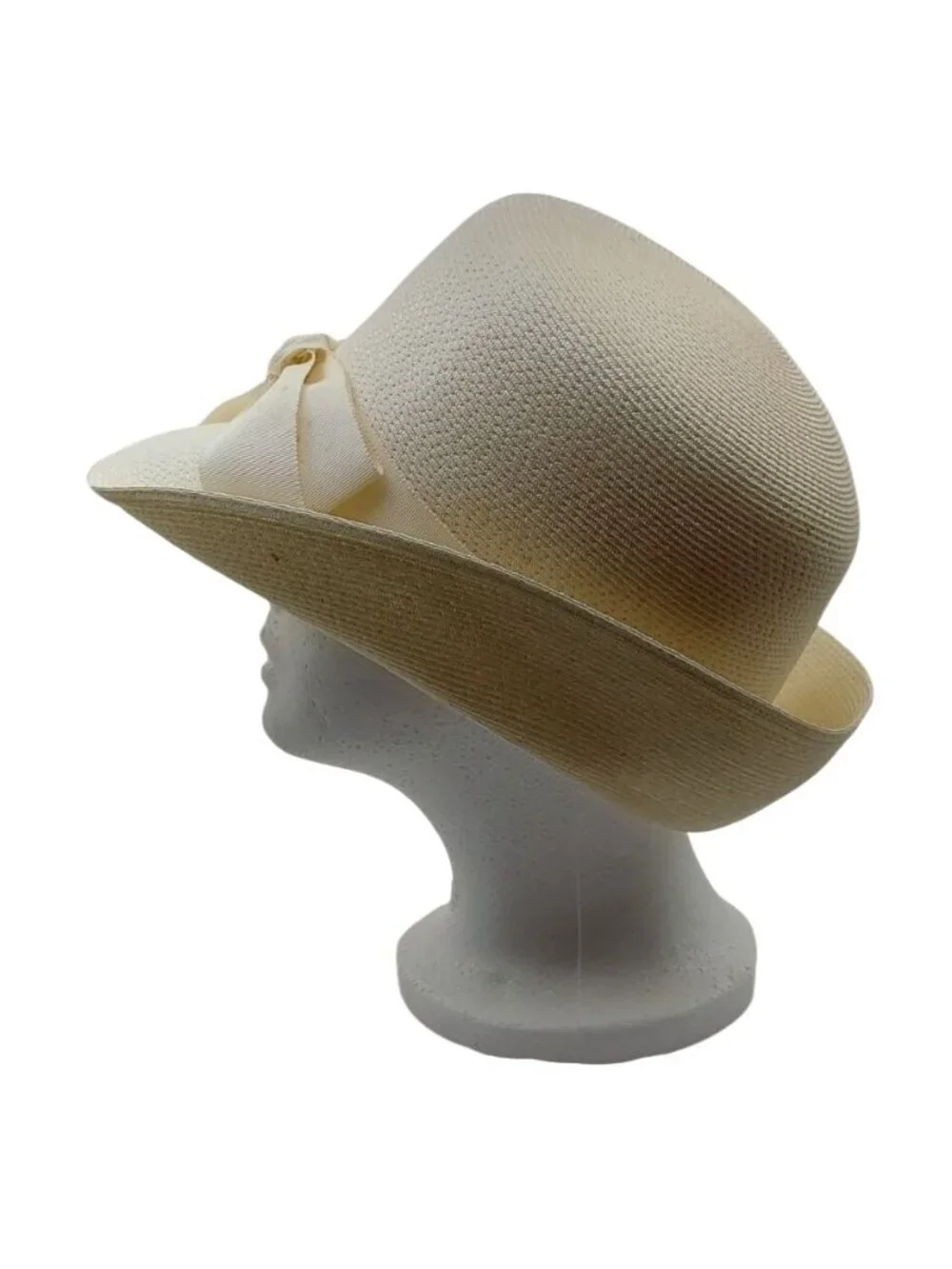 Union Made Jute Hat Beige W/ Bow USA Summer Lightweight Vintage MCM Cottagecore